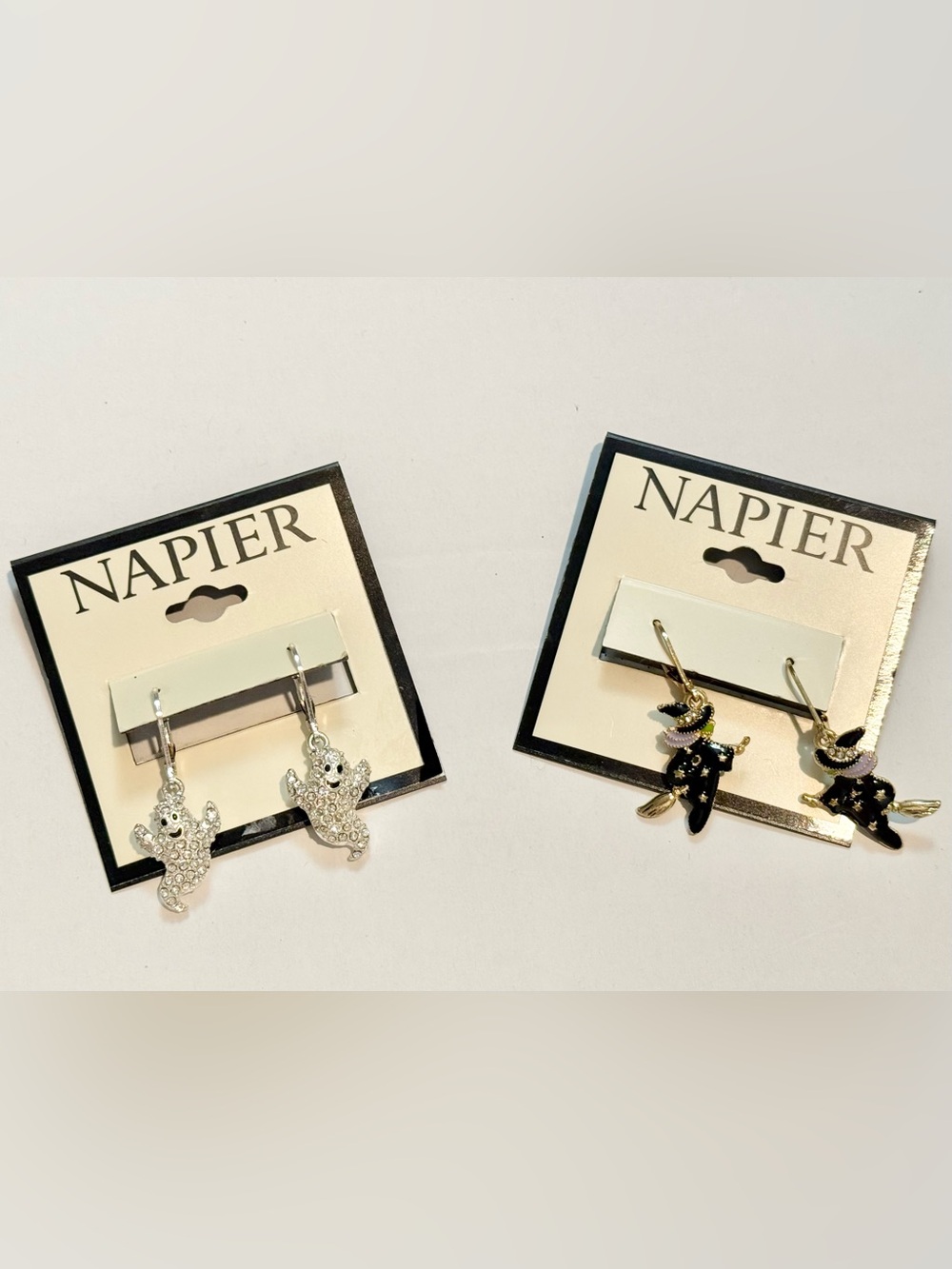 2 Napier  Dangle Halloween Earrings with witches and ghosts NWT